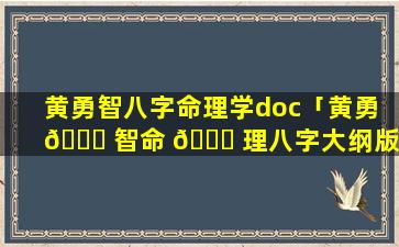黄勇智八字命理学doc「黄勇 🐕 智命 🐛 理八字大纲版2004版」